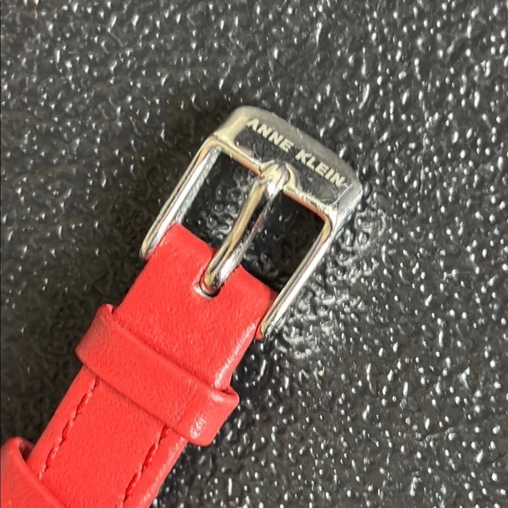 Anne Klein Red Leather Strap Watch Silver Tone Working Dainty​